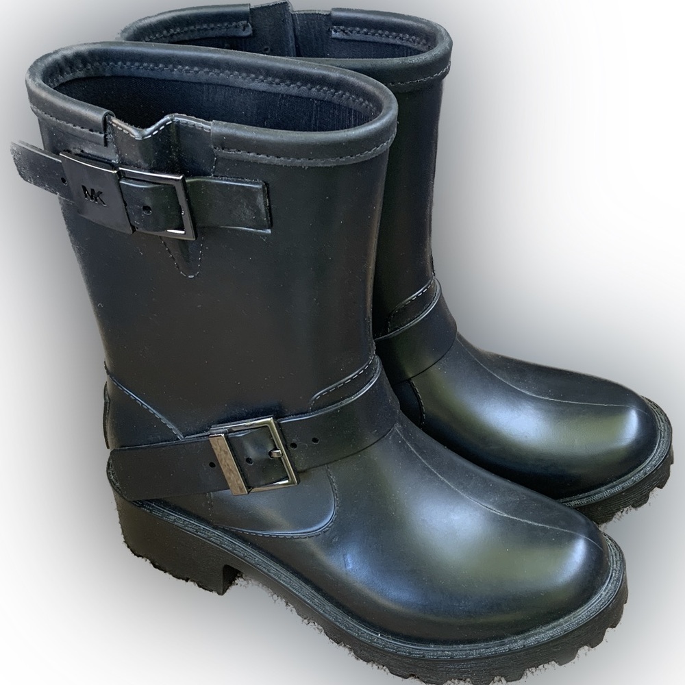 Michael Kors Black Mid-Calf Buckle Rain Boots